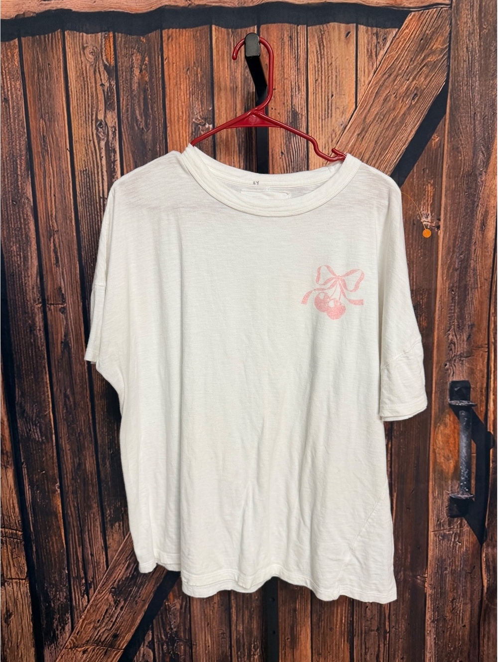 Aerie White Graphic Tee with Pink Cherry Design Size M